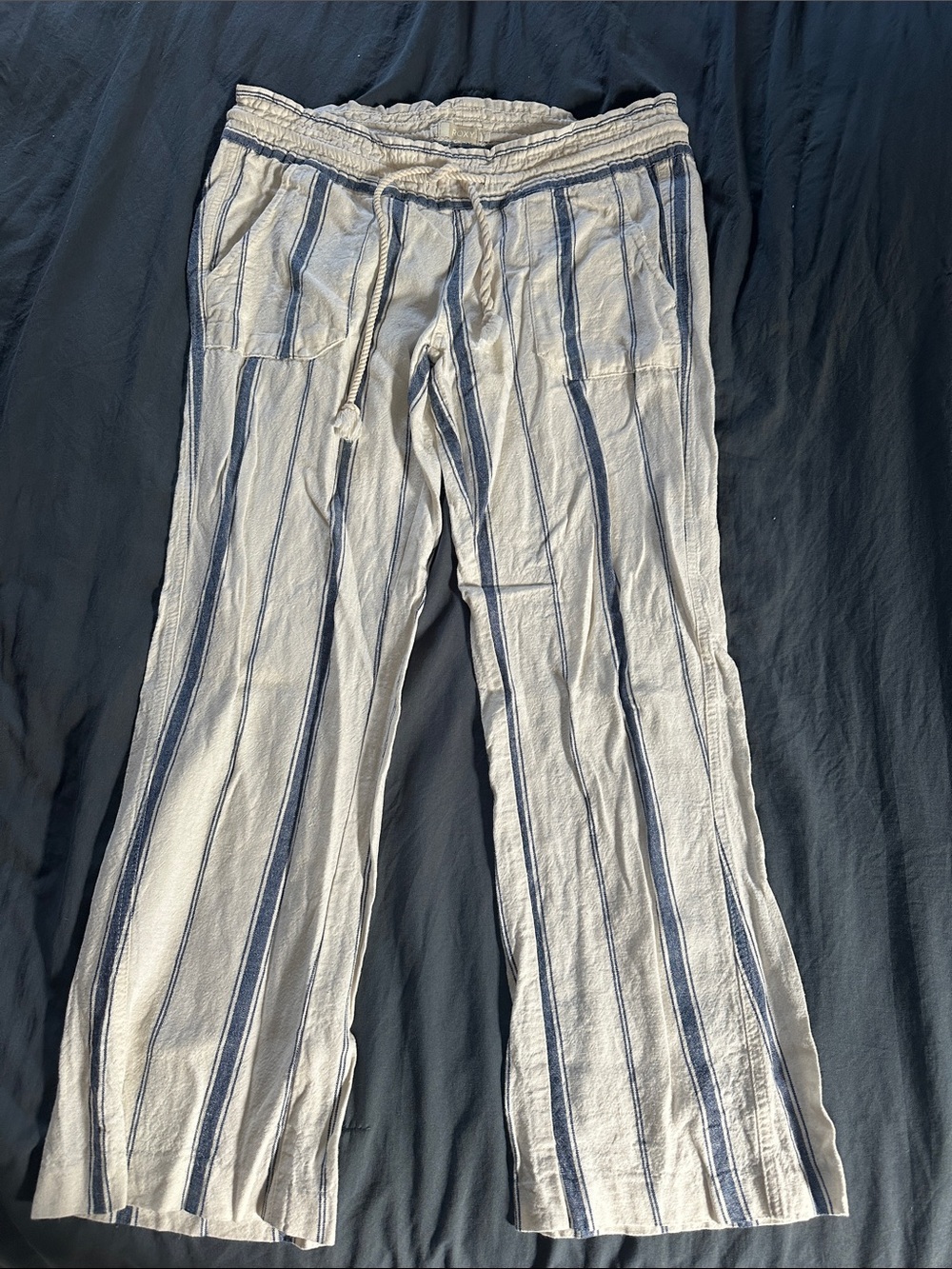 Roxy White Pants with Blue Vertical Stripes